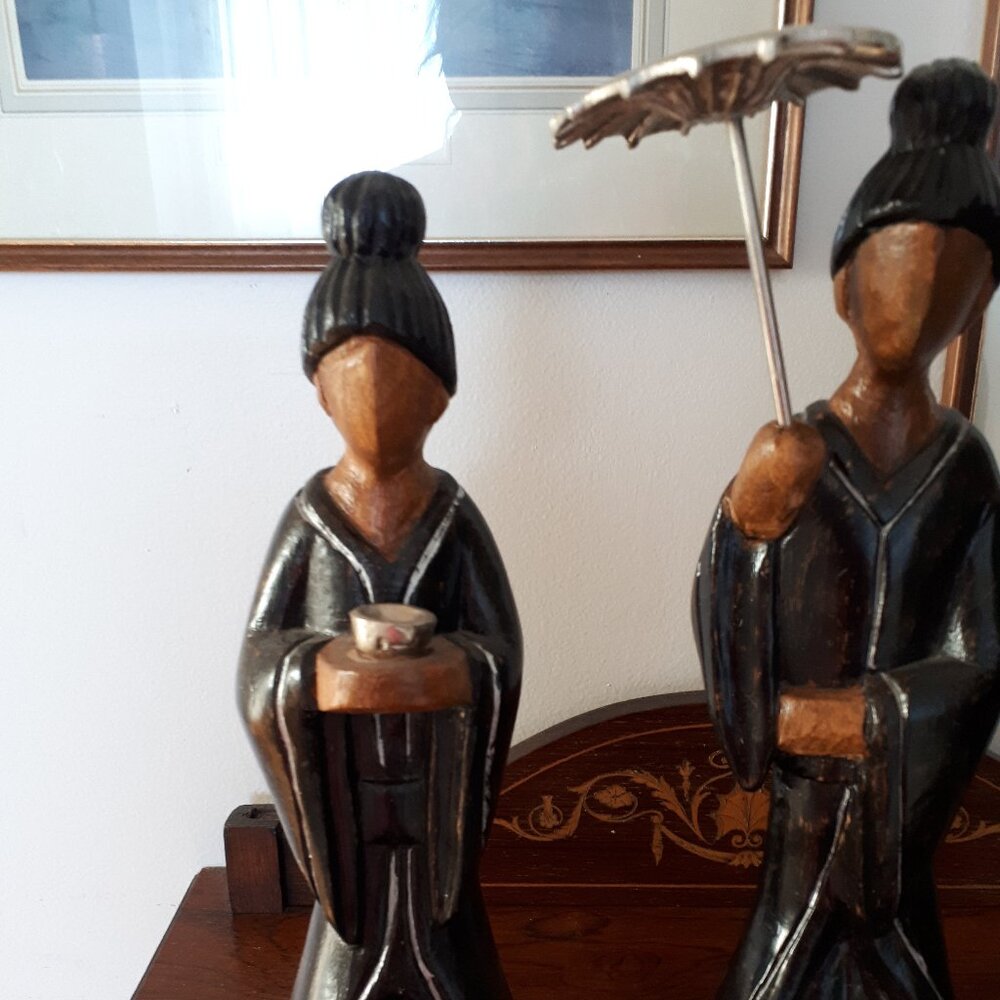 Lot of three large Japanese Geisha Figures - Made of Wood - Picture 7 of 10